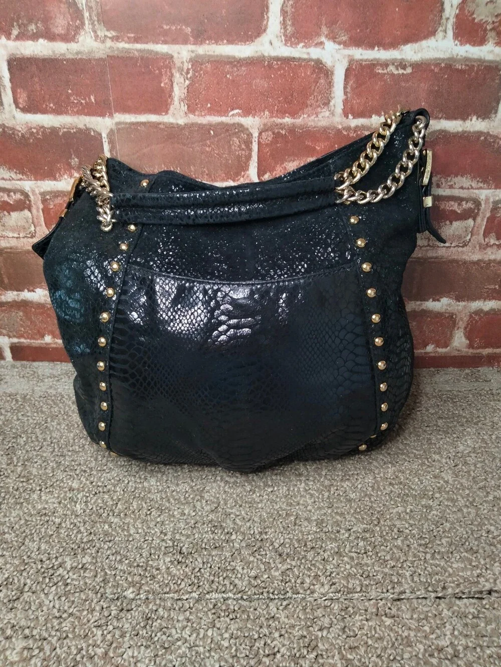 Michael Kors Y2K Delancy Snakeskin Leather Shoulder Hobo Bag Black Vintage Purse